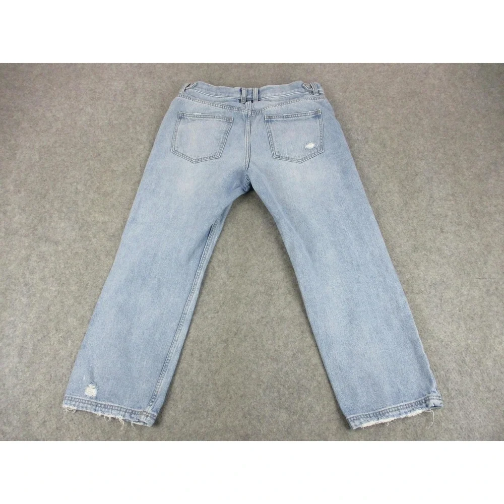 We The Free Jeans Womens 30 Blue Boyfriend Ankle Relaxed Distressed Light Wash